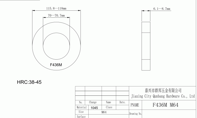 NEGRO métrico del HDG del CINC de las lavadoras de acero templado M90 M64 de ASTM F436M-11 1