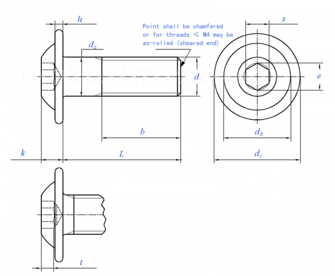 La clase de acero ensanchada botón 10,9 del tornillo de casquillo de la cabeza de zócalo del ISO 7380-2 cubre con cinc plateado 0