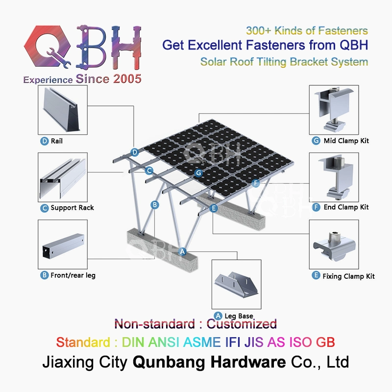 Qbh modificó el soporte inclinable del estante para requisitos particulares de la consola de montaje de la energía que se inclinaba solar de energía de sistema del objeto del tejado industrial comercial civil de la techumbre para el panel fotovoltaico del picovoltio